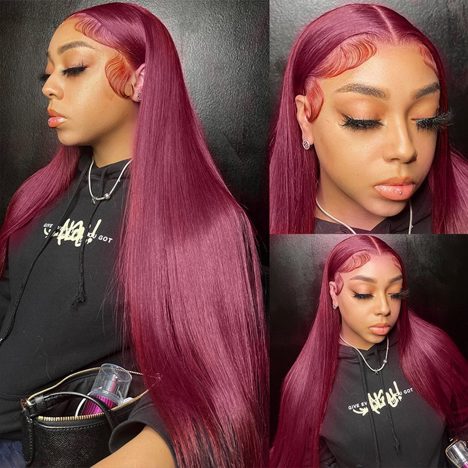 Burgundy colored HD Lace Frontal HUMAN HAIR Wig