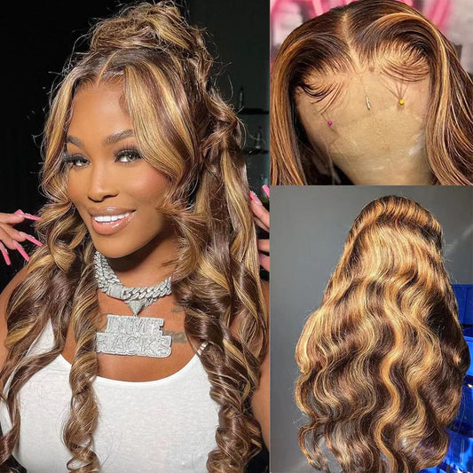 Glamourous BodyWave Highlight Lace Front HUMAN HAIR Wig