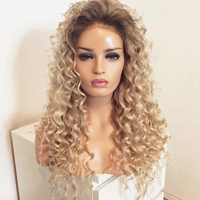 Blonde long curly wig