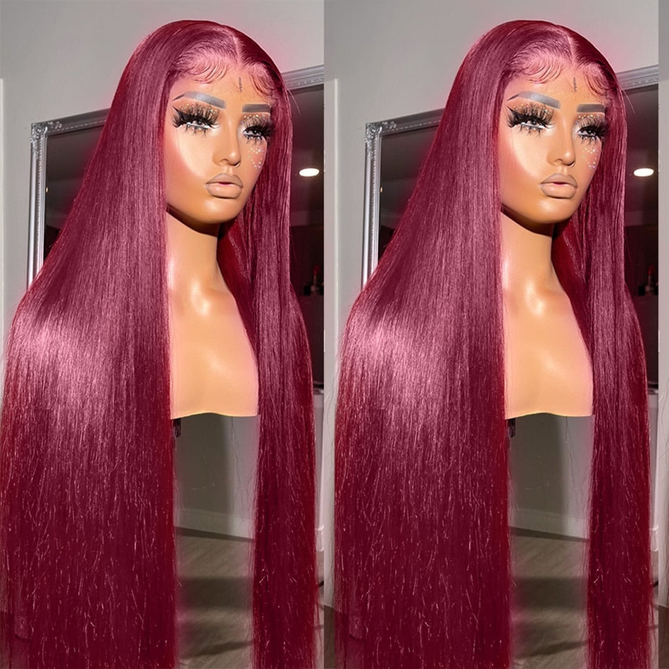 Burgundy colored HD Lace Frontal HUMAN HAIR Wig