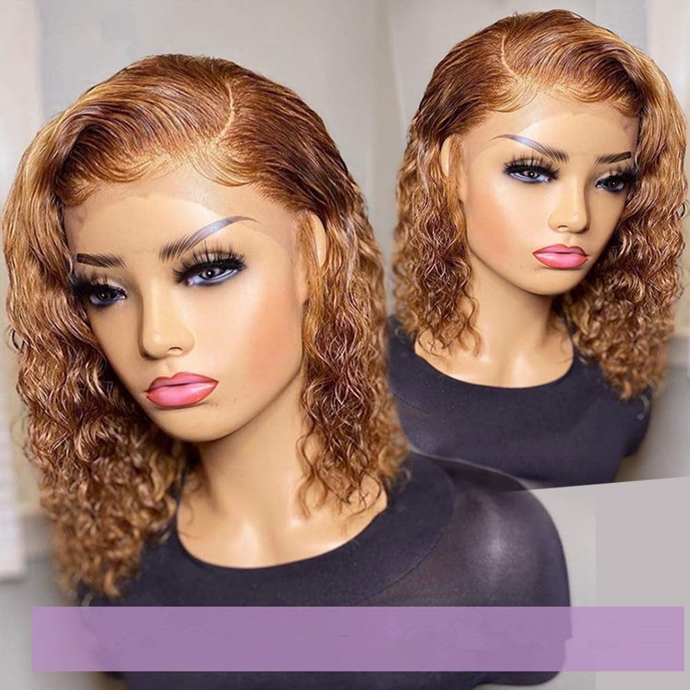 Full frontal honey blonde pixie curled wig